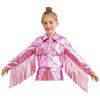 Girls Birthday Party Jacket: Sparkling Metallic Top with Long Sleeve, Tassel Trim & Zipper, Fringe Turn-Down Collar Design