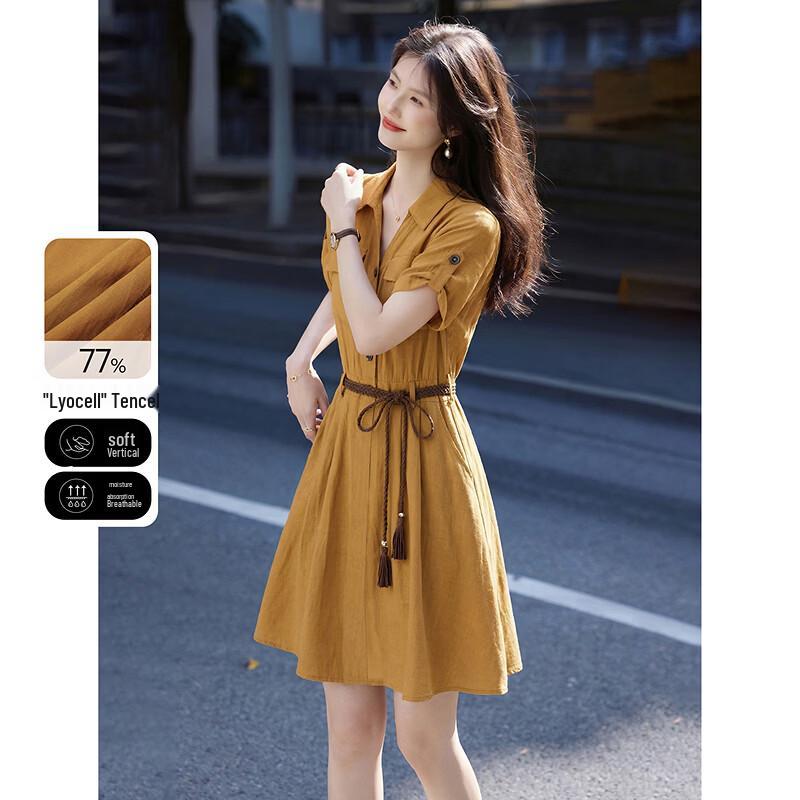 Women s Lyocell Linen Blend Retro Shirt Dress