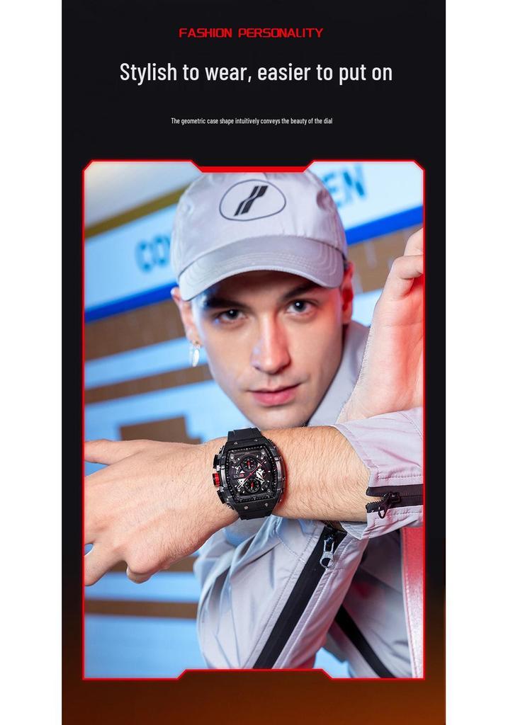 Oufanni Shixuan Trendy Men's Quartz Watch - Cool Black, Luminous, Waterproof, Calendar, Six-Hand Business Design