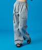 KOLEAT Summer Cooling Crinkly Wide Elastic Waist Big 3D Cargo Slacks Pants [Sky Gray]