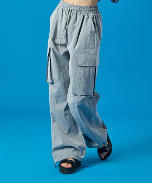 KOLEAT Summer Cooling Crinkly Wide Elastic Waist Big 3D Cargo Slacks Pants [Sky Gray]