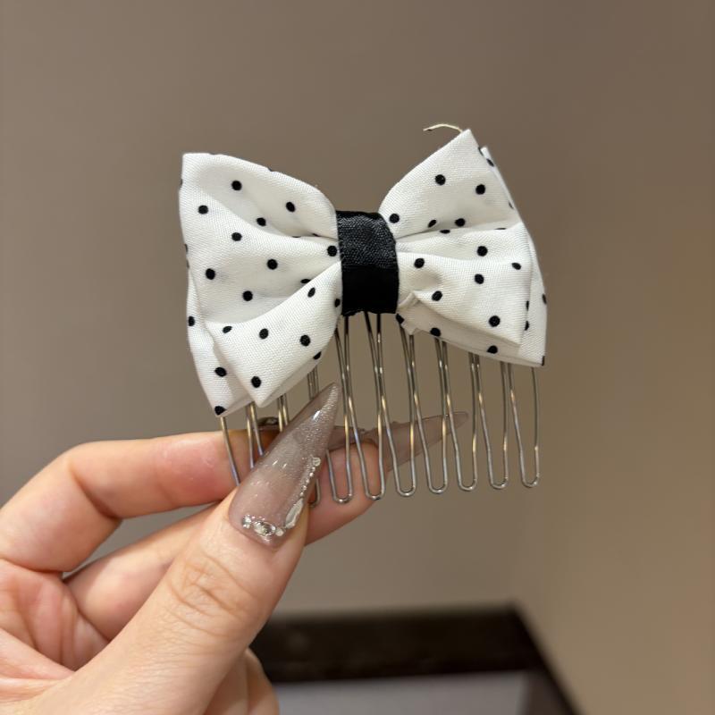 Polka Dot Bow Hair Comb Cute Minimalist Design Non Slip Durable for Women Girls Home Daily Hair Accessory