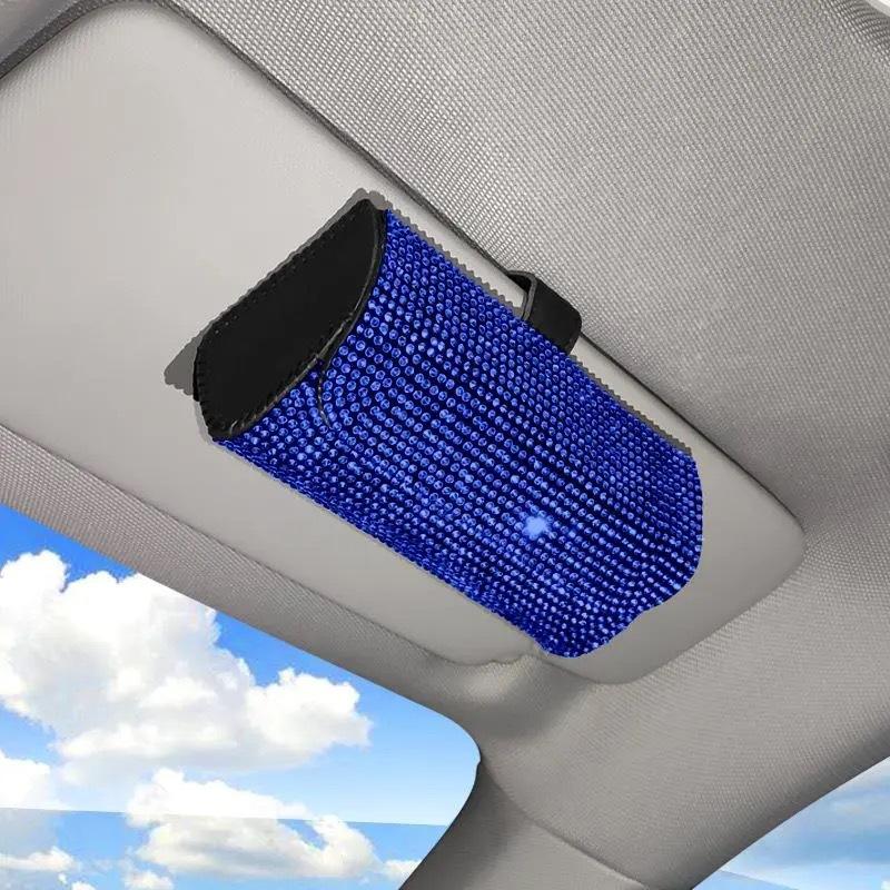 Bling Car Sunglasses Holder Sun Visor Glasses Storage Box Crystal Decor for Modern Car Interiors