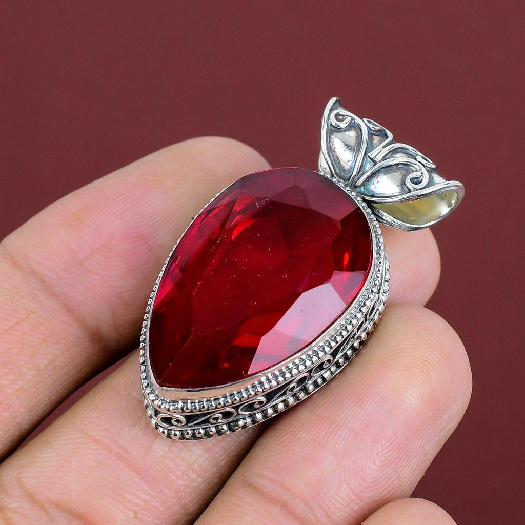 Faceted Mozambique Garnet Pendant Vintage Pendant Gemstone Pendant Unique Jewelry 925 Sterling Silver Pendant  Handmade Pendant Wedding Gift