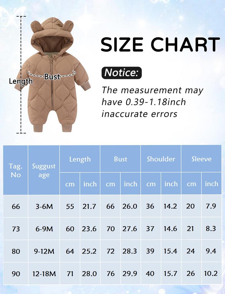 Maeau Newborn Baby Girl Romper for Fall and Baby Outdoor Cold Weather Long Bear Baby Light Size 73 Winter, Coat, One-Piece, Coverall, Sleeve, Design,