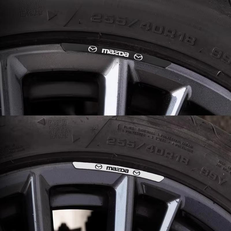 For Mazda 4Pcs Car Aluminum Alloy Rim Stickers Mini Emblem Decal Accessories 3 Alexa CX4 CX5 CX8 2 3 6 DJ BL BM GJ CX-5 CX5 CX-3 FF3