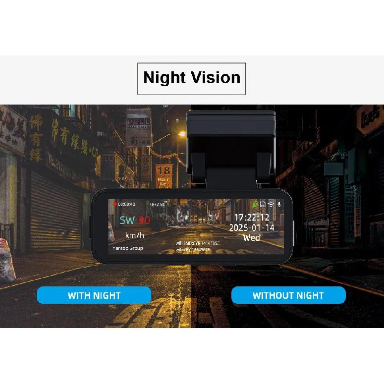 Yangood 4K Dashcam Mini Car DVR Support GPS Speed Display APP/WIFI real-time Control Night Vision2.5K Rear View Camera Black Box