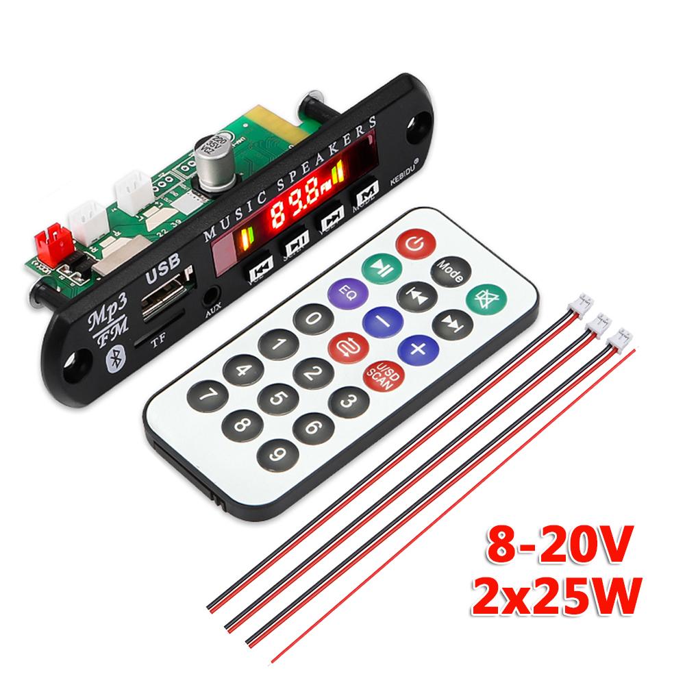 Car 12V FM Radio Module 50W Amplifier Stereo MP3 Decoder Board Bluetooth 5.0 USB TF Card AUX For Recording Speaker Handsfree
