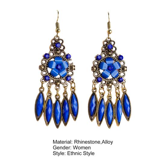 1 Pair Women Earrings Flower Shape Tassel Shiny Rhinestone Drop Earrings for Prom