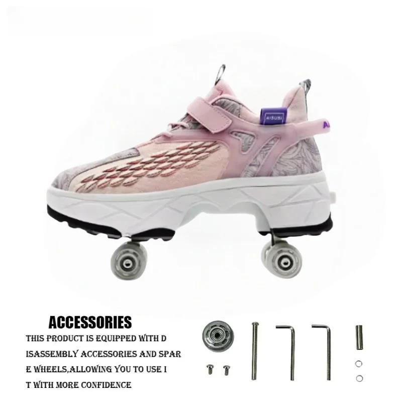 Women's Roller Skates Boys Girls Sports Shoes with Retractable Wheels Breathable Skating Boots Christmas Birthday Display Gift