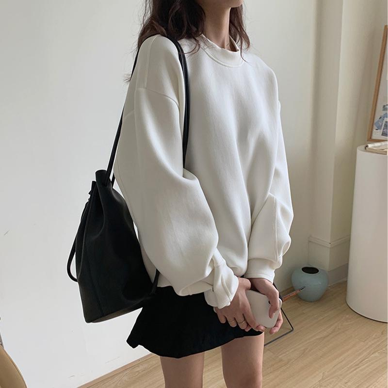 Solid Color Sweater Women's Space Cotton Loose Round Neck Long Sleeve Pullover Top