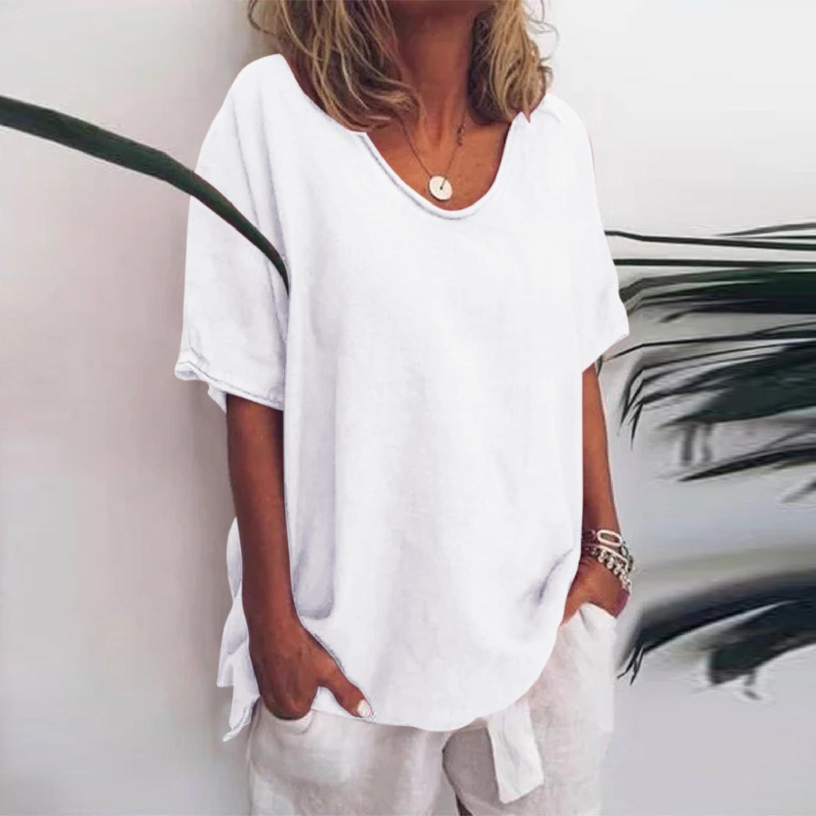 

Женская повседневная летняя однотонная футболка с короткими рукавами и блузкой больших размеров XXXL