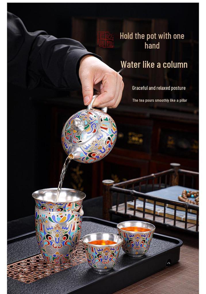Handcrafted Dunhuang Silver-Plated Tea Set: Portable Kung Fu Gift Box Souvenir