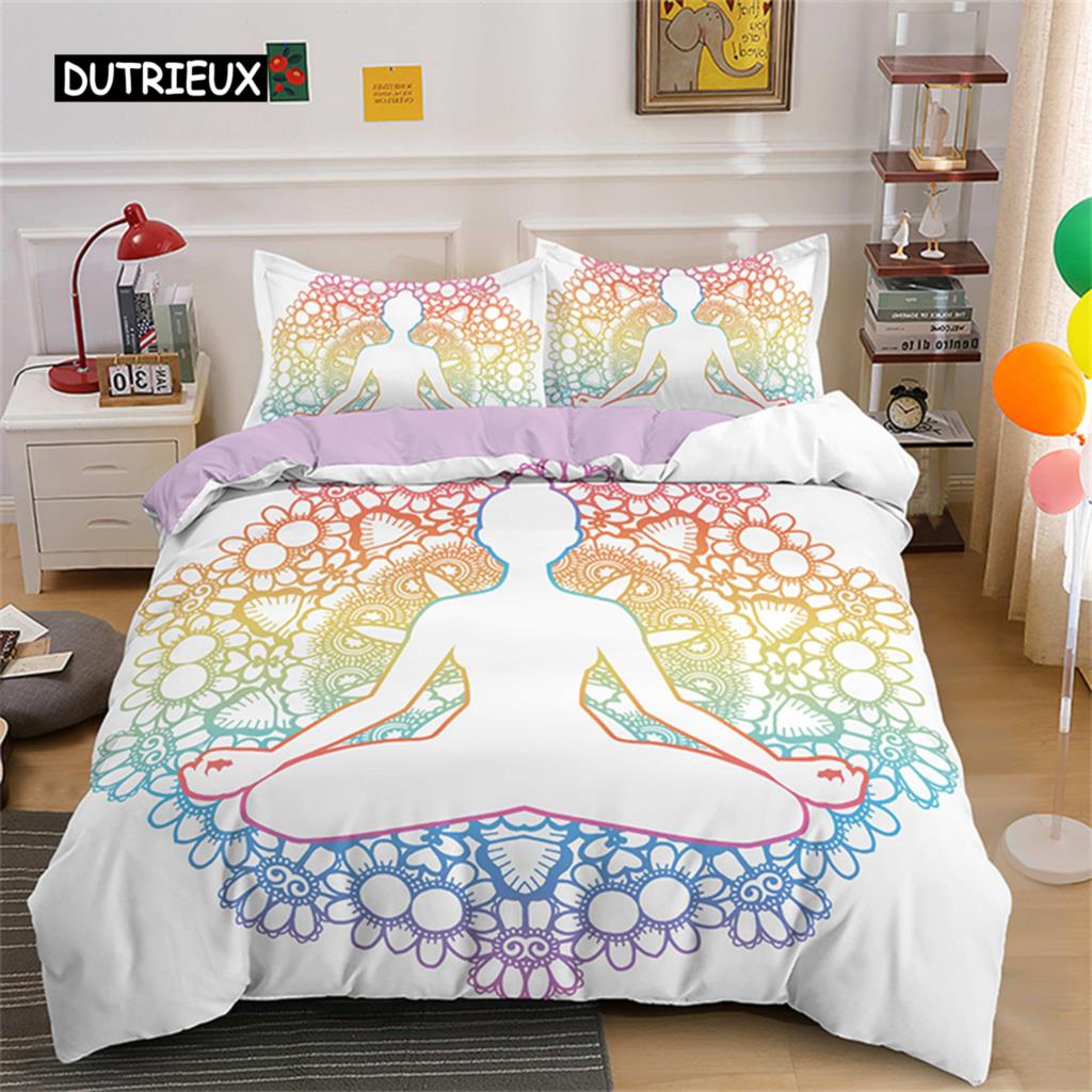 Gold Meditation Bedding Sets Comforter Covers Yoga Buddha Duvet Cover Set with Pillowcase Mystery Theme for Bedroom Decoration