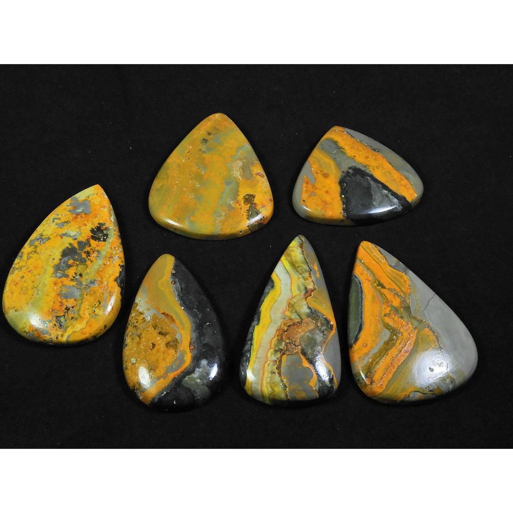 37-42MM Natural Bumble Bee Jasper Pear Cabochon Loose Gemstone 06Pcs Lot C-91