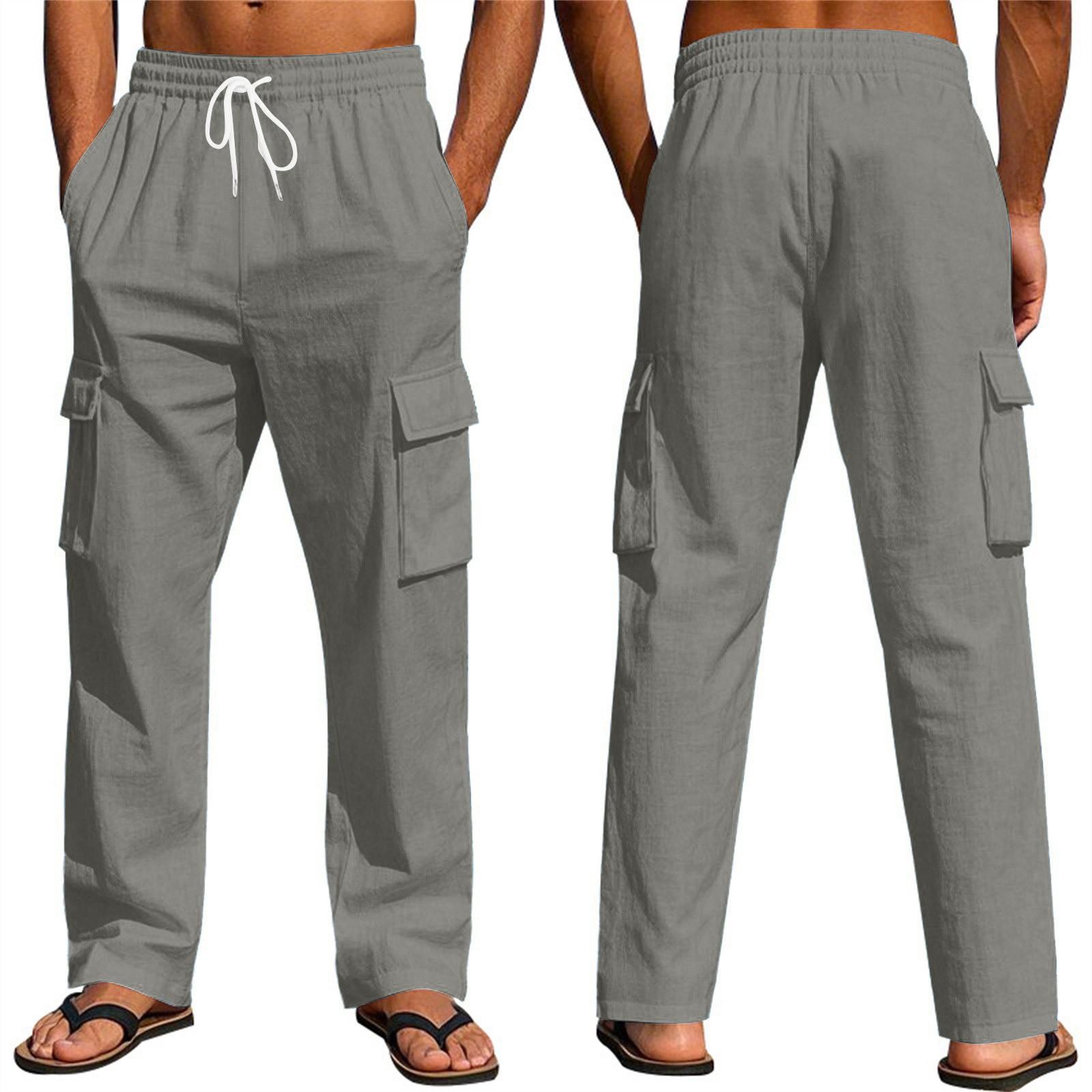 

Мужские льняные брюки Four Seasons Thin Breathable Cargo Multi-pocket Loose Casual Wide Leg L