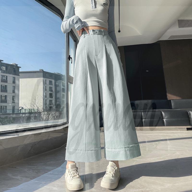 2026 Spring/Summer Petite White Slimming Wide-Leg Cropped Pants S