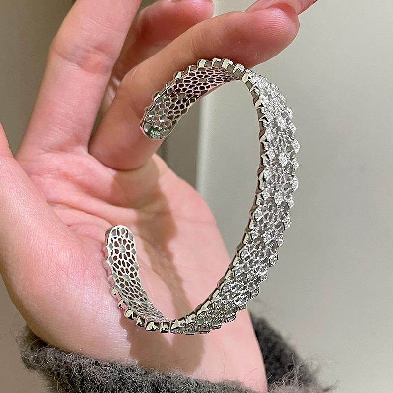 silver exquisite starry brushed bangles elegant lace mesh hollow out full diamond bracelet for women wedding gift