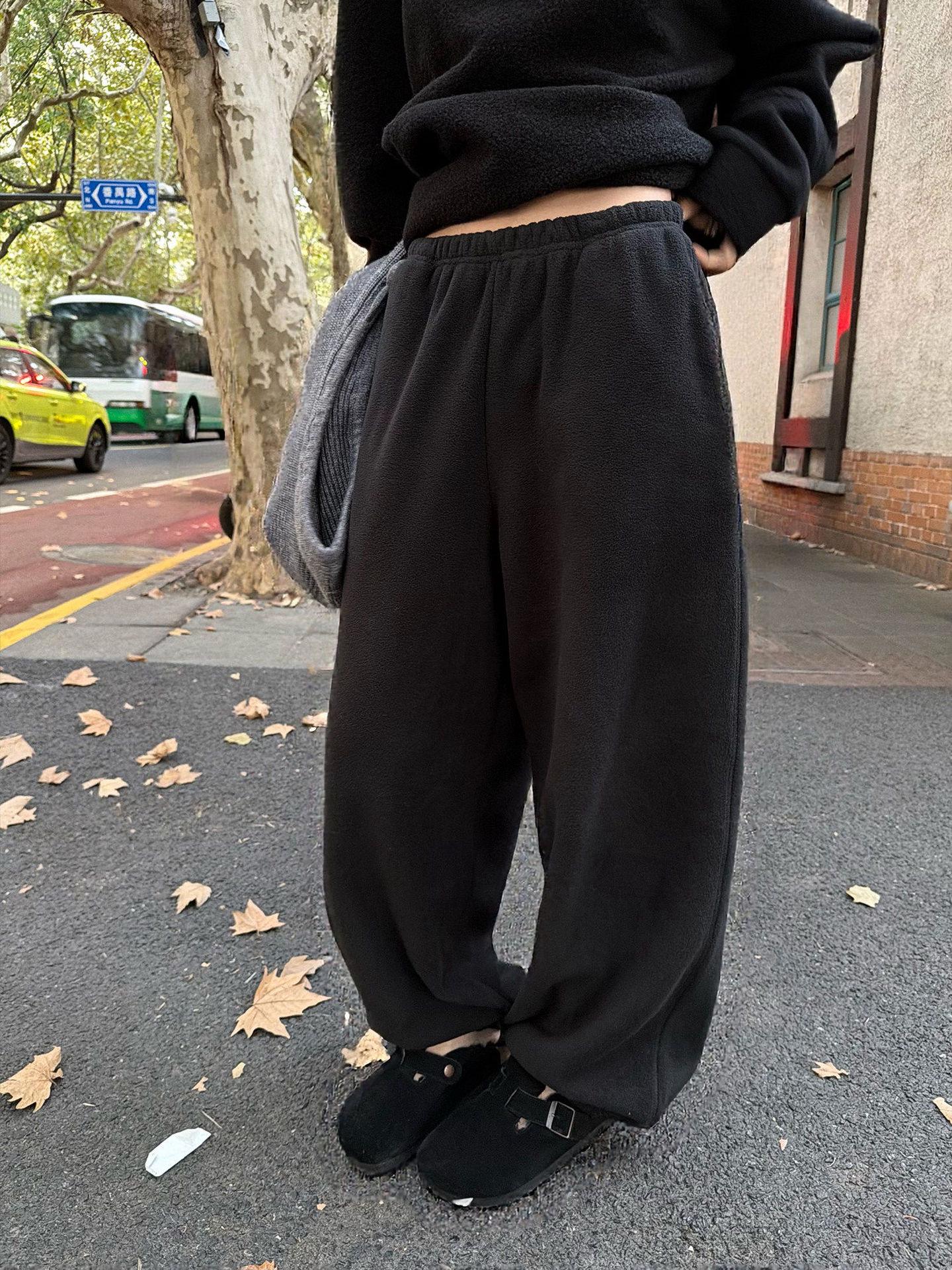 

Women s Thermal Fleece Sweatpants - Elastic Waist, Loose Fit, 320g, Winter Wear Large чёрный