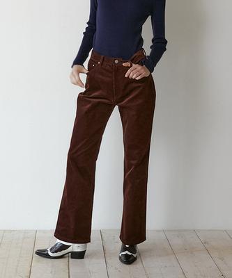 GREENBUTTER Corduroy Semi Boot-Cut Pants (Chocolate)