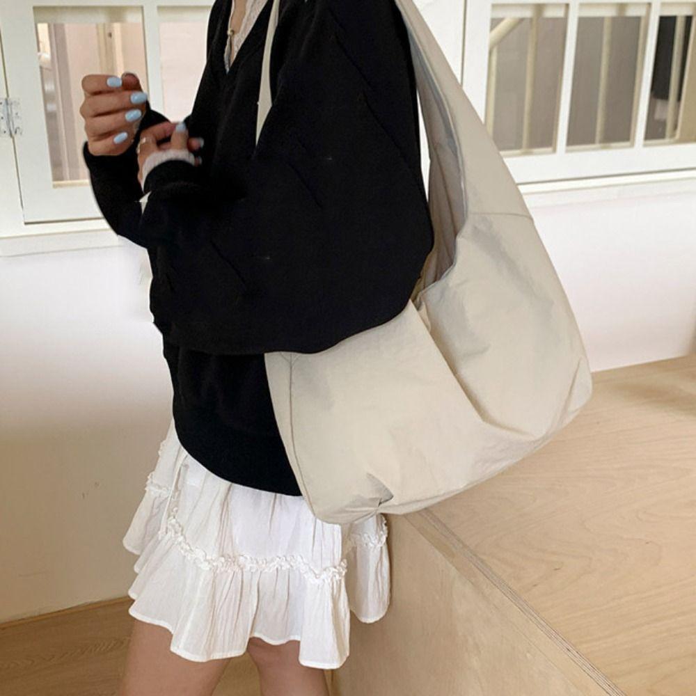 Candy Color Casual Tote Bag Large Capacity Japanese Style Shoulder Bag Nylon Shoulder Bag  Unisex