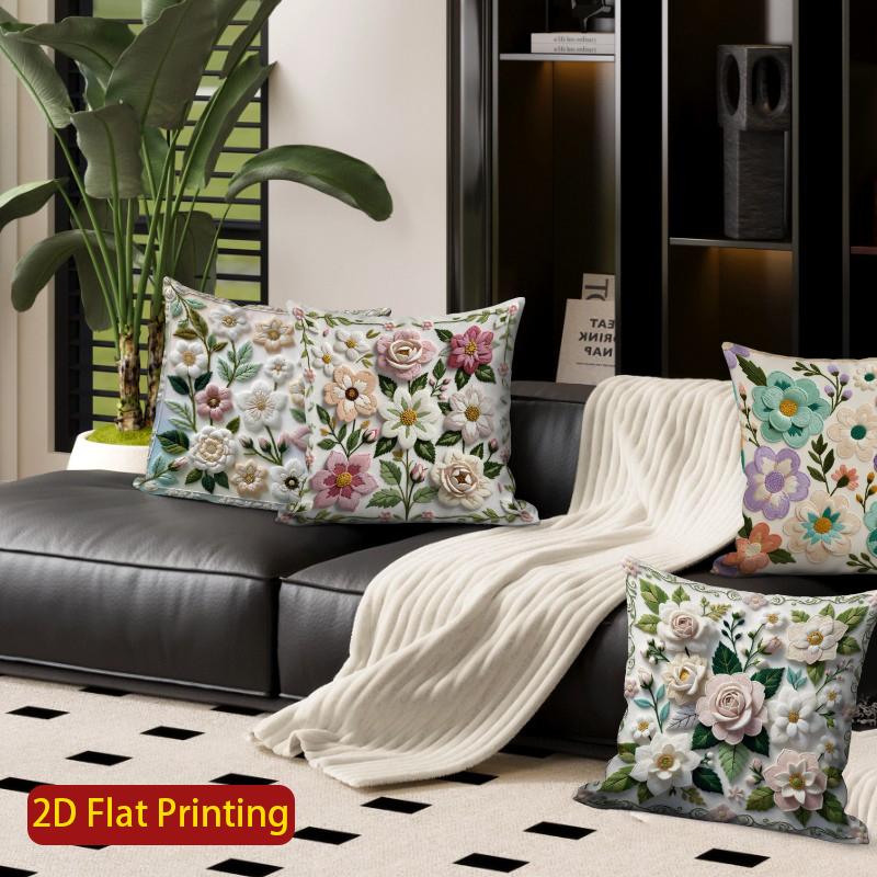2D Vintage Floral Embossed Print Throw Pillow Covers Pattern Cushion Cover Suitable For Sofa Bedroom Car Pillow Cover