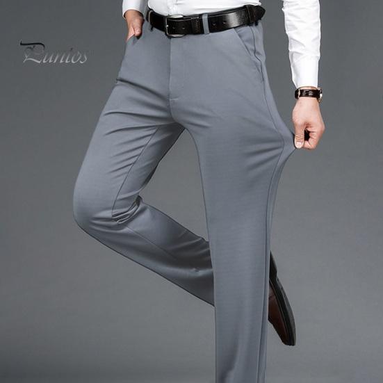 Men's Elastic Suit Pants Thin Straight Leg Trousers Wrinkle Resistant Non-Iron Business Trousers for Office Formal Wear Date