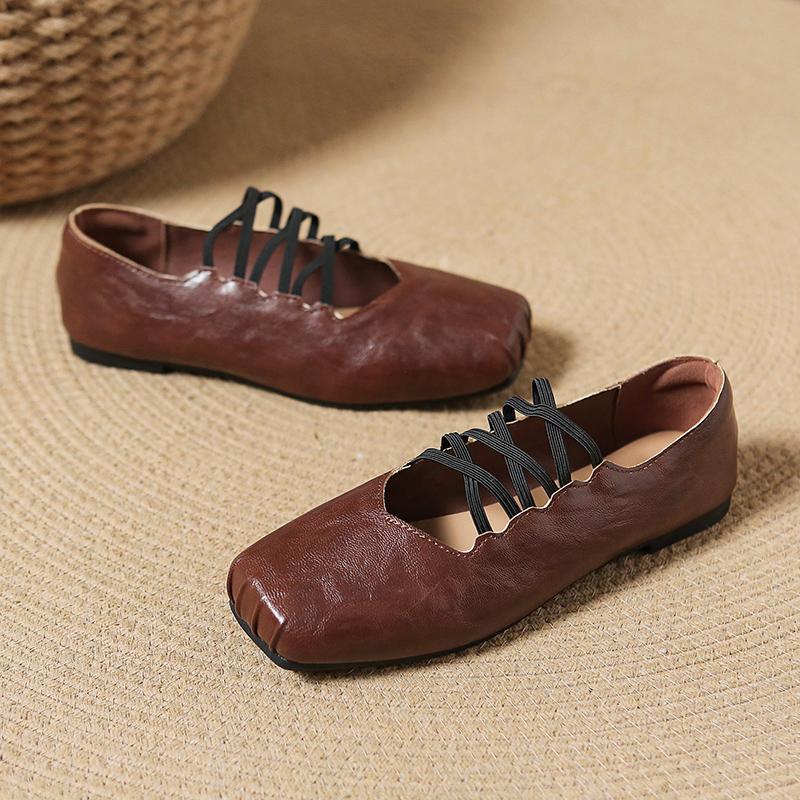 Fashion Niche Vintage Pleated Square Toe Women's Lace-Up Block Heel Shoes