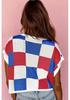 Summer Color Block Round Neck Women's Short Sleeve Pullover Sweater - European & American Fashion Style