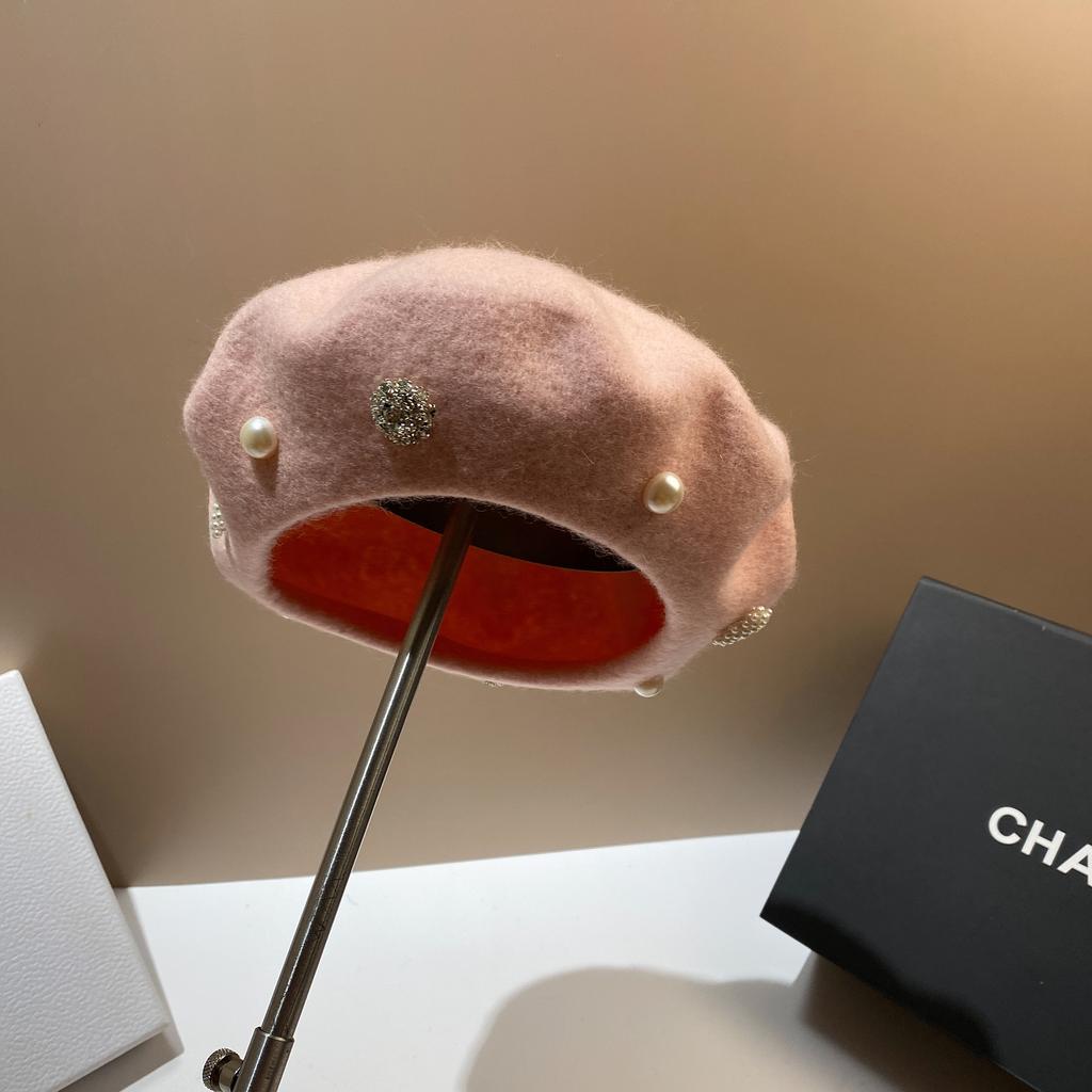 Foreign style sweet rhinestone painter hat autumn and winter versatile age-reducing socialite small fragrance pearl wool beret
