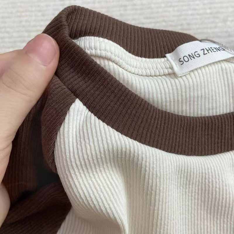 Letter Print T-Shirt Women Spring Long Sleeve Patchwork Tops Retro Contrast Color Crop Top Hot Girl Skinny Y2K