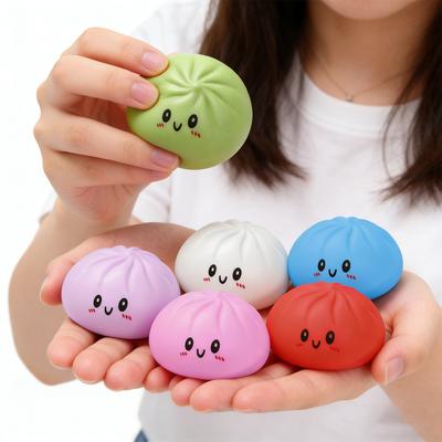 Cute Bun Squishy Stress Relief Toy Six Colours Soft Dumpling Fidget Sensory Toy Hand Squeeze Anti Anxiety Baozi Squishies Toy