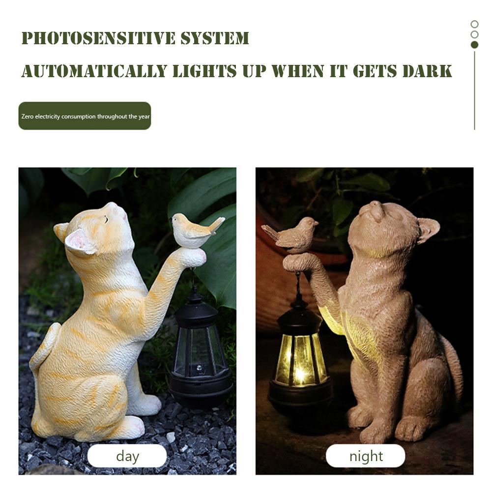 Solar Little Cat Lamp Resin Cat Garden Statue Creative Cute Mini Cat Outdoor Lantern Solar Outdoor Statue Light for Yard Balcony