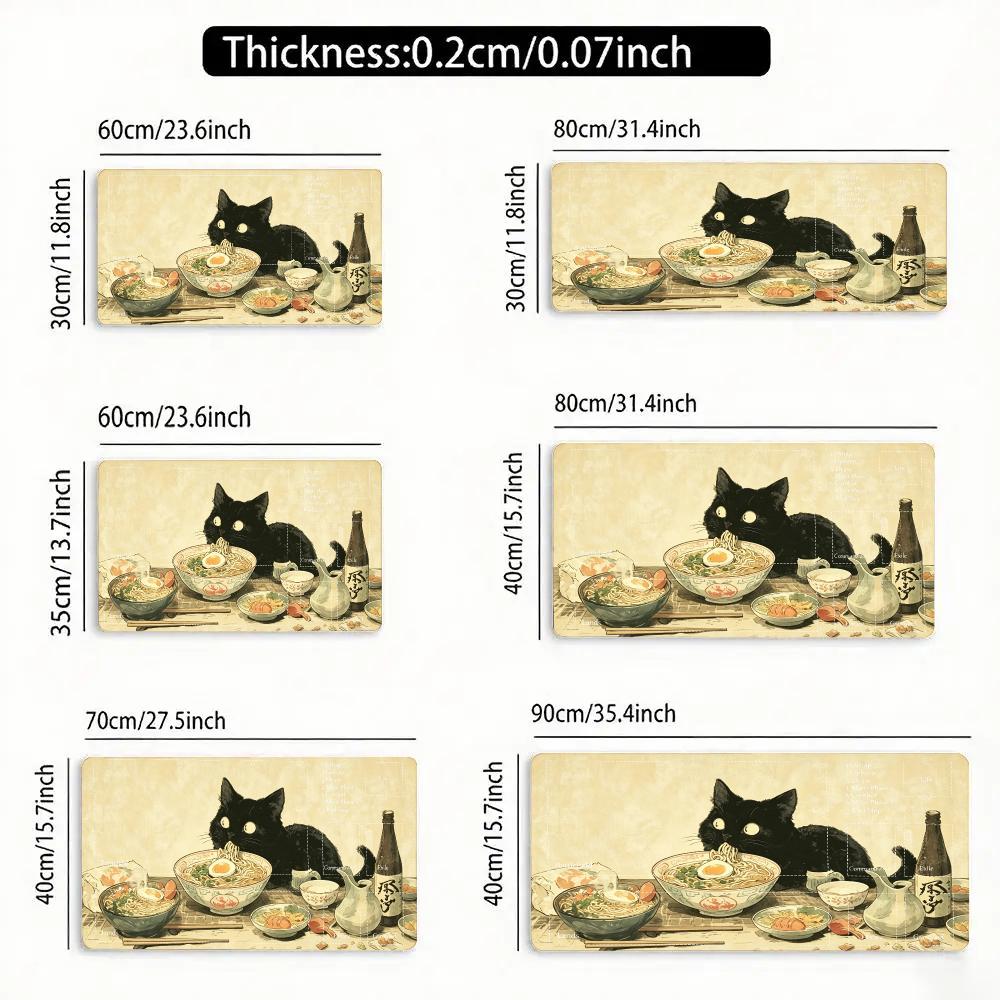 Black Cat Noodle TCG Playmat Mouse Pad Playmat 24"X14" MTG TCG Office Desk Mat for Work Game PC Laptop Rug Carpet MousePad