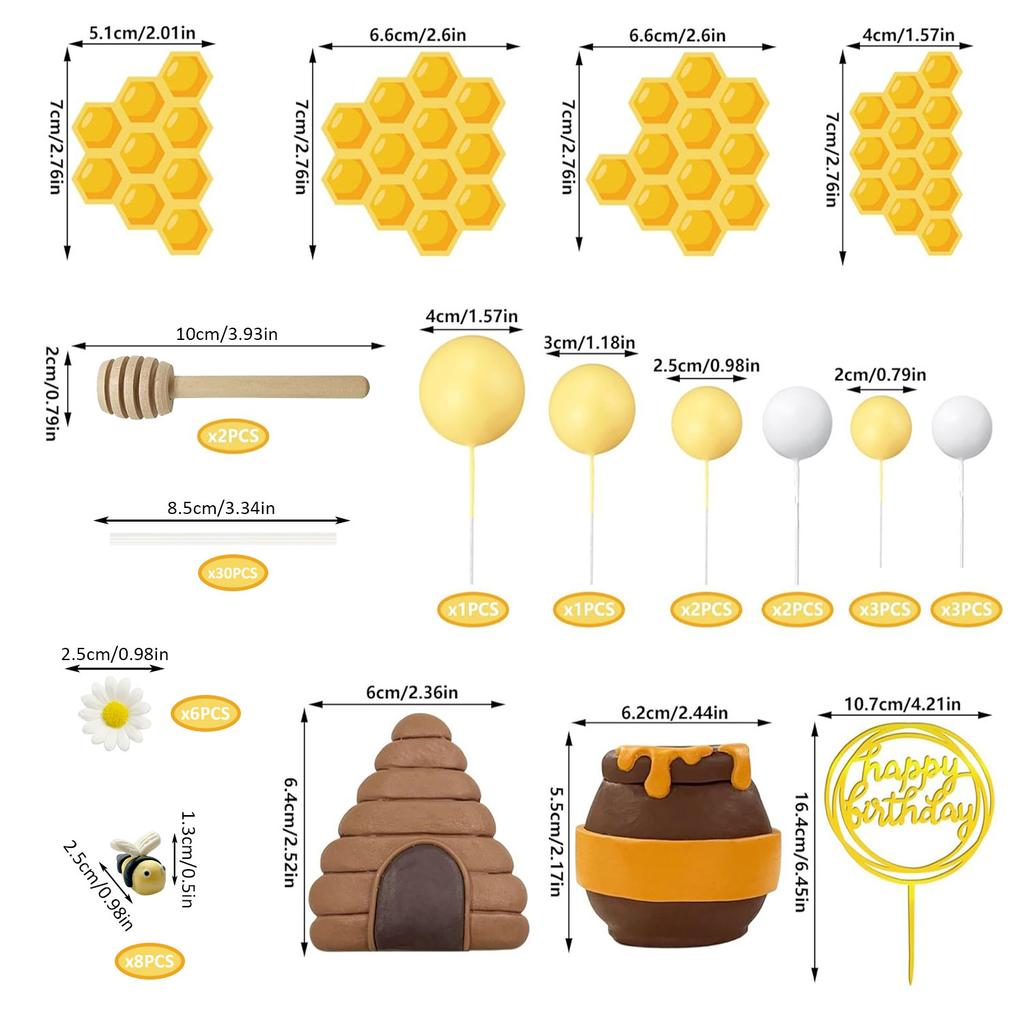 Bee Cake Toppers Honey Jar Cake Topper Honeycomb Cake Decorations for Baby Shower Bee Theme Birthday Party Decoration Supplies