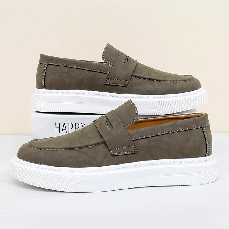 Frühling Neue Slipper Leder Herren Freizeitschuhe Rutschfest Verschleißfest Outdoor Board Schuhe