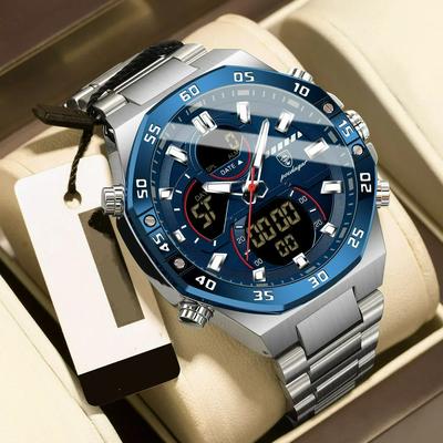 Top Original Herrenuhr LED Leuchtend Wasserdicht Woche Datum Herren Armbanduhr Elektronisch Edelstahl Quarz Herrenuhren