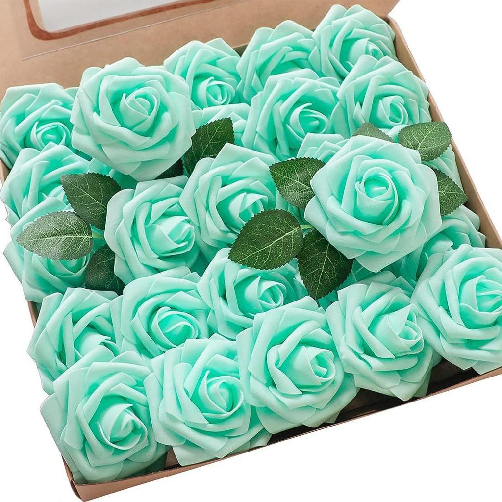 Pu European Gift Box With 8Cm Simulated Foam Roses And 50 Leaves In A Box, Home Floral Decoration