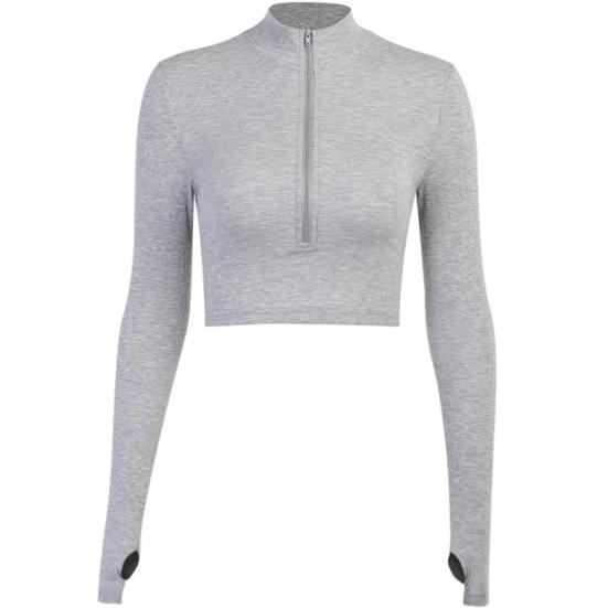 

Жіноча Зріла Мода Осінь Однотонна Повсякденна Офісна Футболка на Блискавці з Довгим Рукавом L сірий