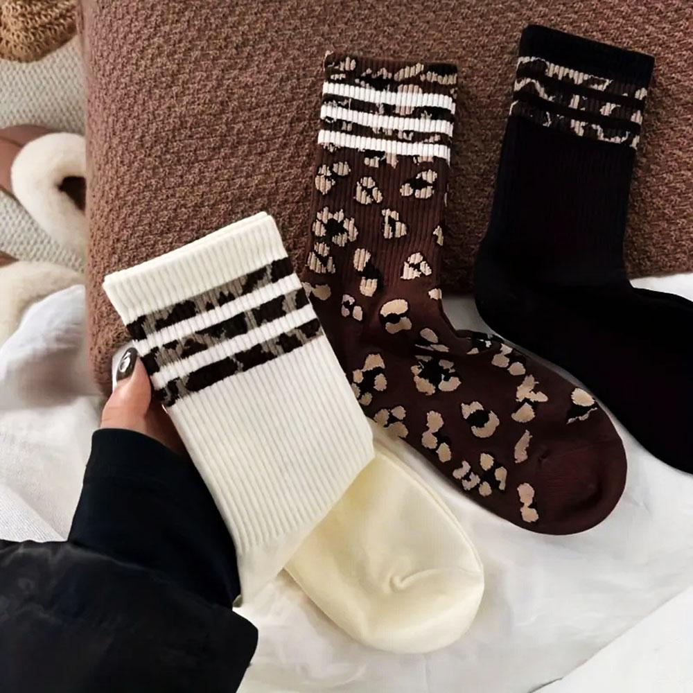 4 Ζευγάρια Γυναικείες Κάλτσες Λεοπάρ Βαμβακερές Αθλητικές Κάλτσες Y2k Φοιτητικές Κάλτσες Λευκές Lolita Harajuku Κορίτσι Αστείες Κάλτσες