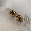Retro Fashion Ol Spherical High Sense Business Commuter Stud Earrings Inlaid Zircon Light Luxury Earrings Women