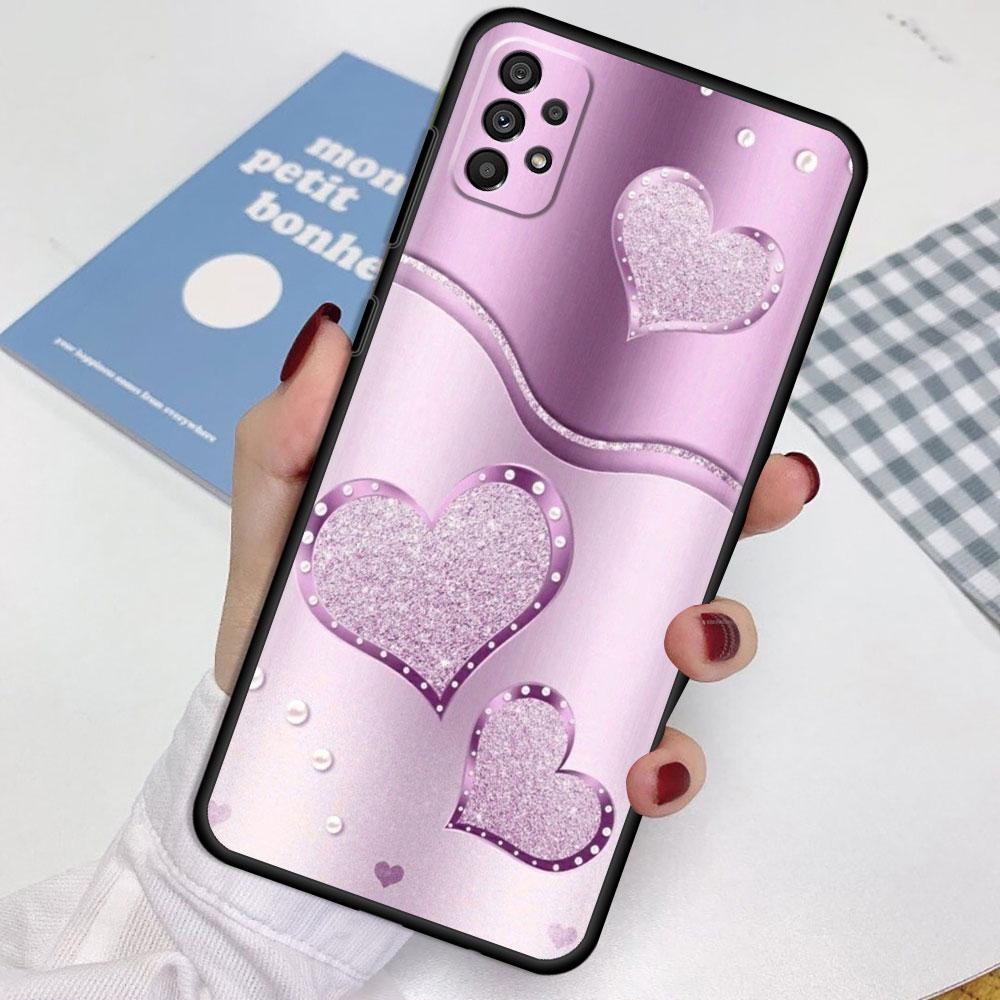 Case For Samsung Galaxy A52 A12 A32 A51 A21s A71 A13 A53 A22 A31 A72 A03 A02s A41 Black Phone Shell Love Bow