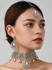 Exotisches Strass-Augen-Quasten-Schmuckset: Halskette, Ohrringe, Stirnanhänger