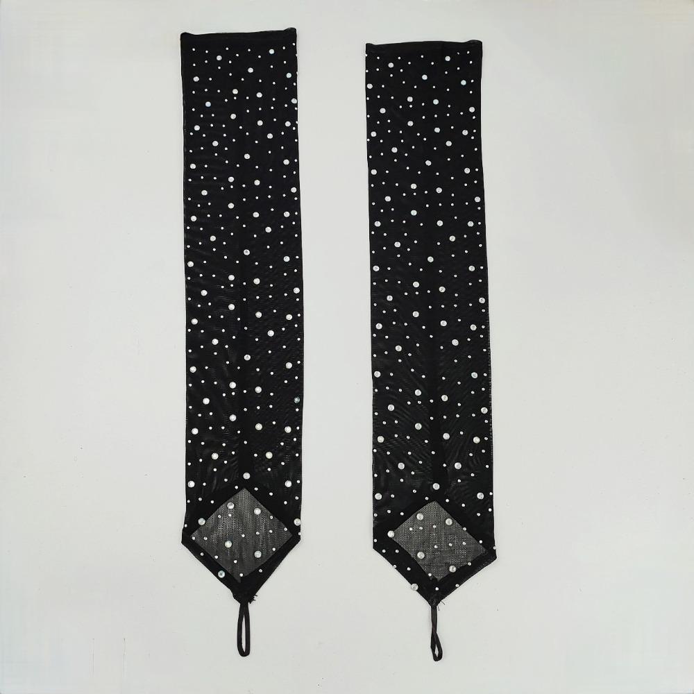 1 Pair Hook Middle Finger Mesh Gloves Rhinestone Elegance Mitten Long Sunscreen Arm Sleeves  Women