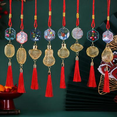 Dekoracja na Chiński Nowy Rok Mini Złoty Ażurowy Lampion Ozdoba Szczęśliwy Wiszący Chwost Wisiorek na Fortunę Bogactwo Sukces Dom Kuchnia Bonsai