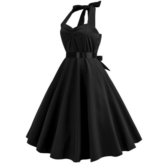 Vestido de noite feminino com cadarço, decote halter, linha A, grande, costas nuas, ombro de fora, sem mangas, cor sólida, retrô, coquetel, festa, casamento, vestido midi