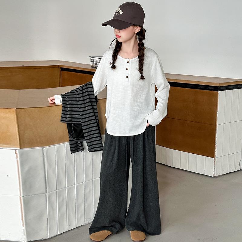 

Дівчачий смугастий кардиганний комплект 2025 - Осінньо-весняний корейський стиль, 3-предметний одяг 170 cm