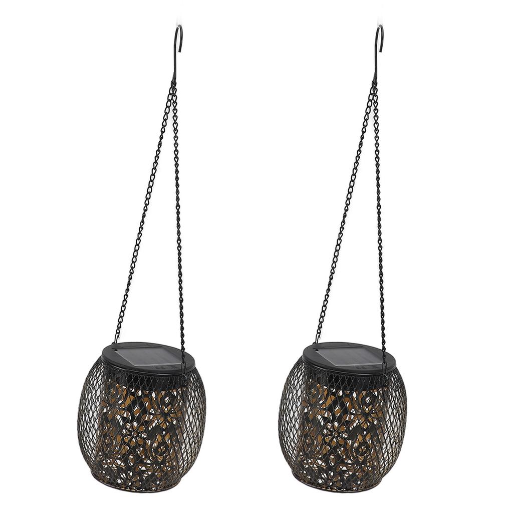 2pcs Outdoor Hanging Solar Lanterns IP65 Waterproof Solar Wrought Iron Lamp Decorative Garden