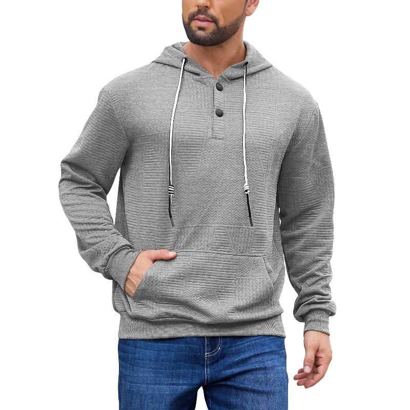 Spring and Autumn Pullover Solid Color Jacquard Casual Sports Loose Long Sleeve Hooded Half Cardigan Sweater Men