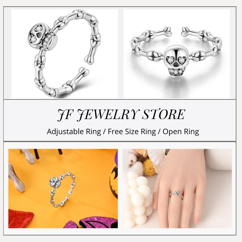 Free Size Ring For Women S925 Silver Original Blue Eyes Dragon Bee Shell Cherry Adjustable Rings Clover Chain Open Ring Jewelry